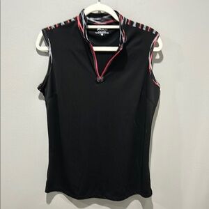 Golf Black Sleeveless Top with Striped Accents